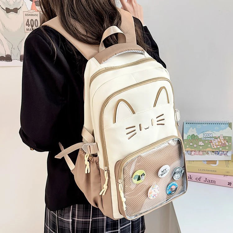 Fashionable Transparent Backpack Dual-Shoulder Bag Travel Student Bookbag  Design Versatile Girls Bag Commuter Style Polye...