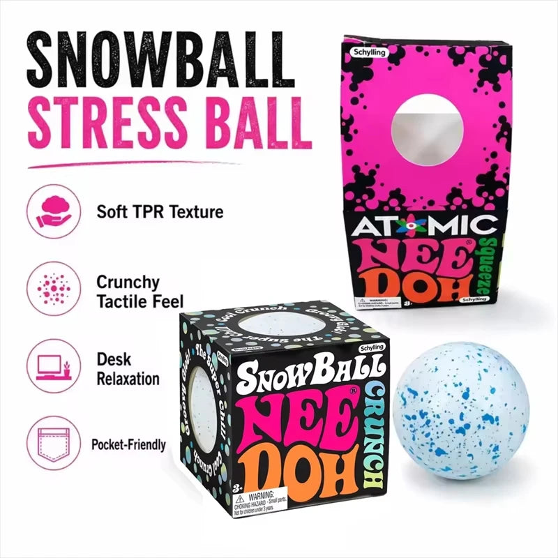 Needoh Snow Ball Crunch Squishy Fidget Sensory Toy Anxiety Relief Stress Ball For Autism Non‑toxic Soft Squishy Squeeze Toys