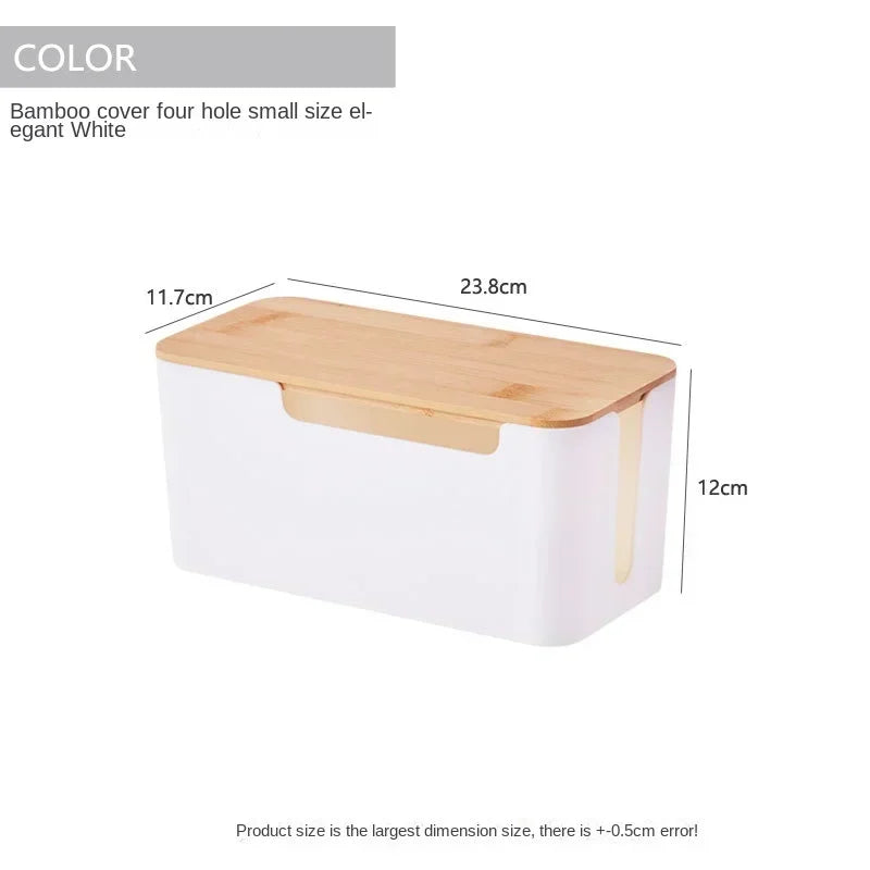 Wooden Office Cable Storage Box Power Line Wire Management Organizer Charger Socket Network Line Storage Bin Desk Storages