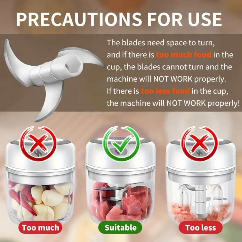 Portable Wireless Electric Mini Food Chopper Bowl Garlic Masher USB Rechargeable Vegetable Meat Grinder Kitchen Blender Gadget