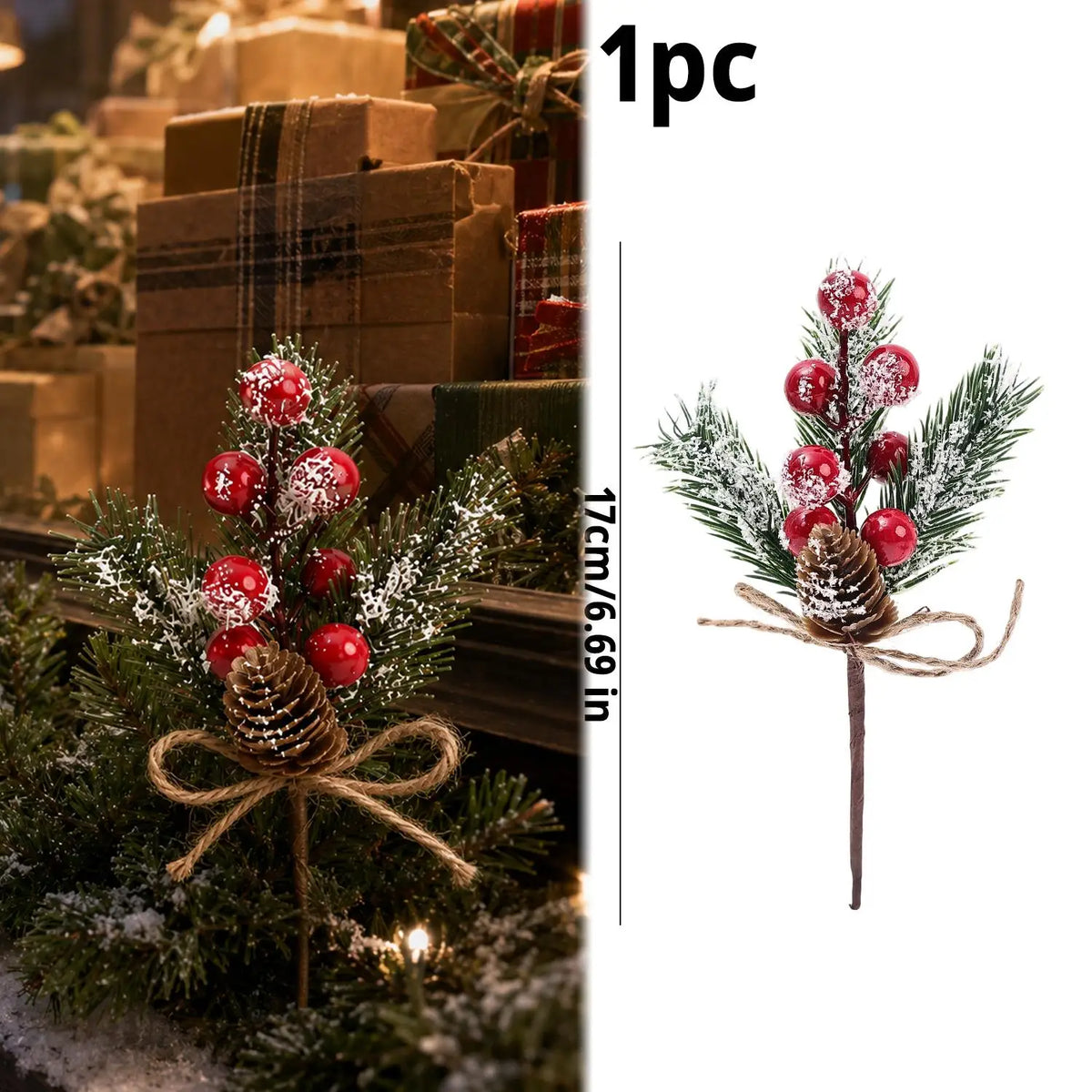 1/20x Snowflake Pine Cone Berry Branch Artificial Red Berry Pine Needle DIY Wreath Fake Flowers Home Party Christmas Decoration