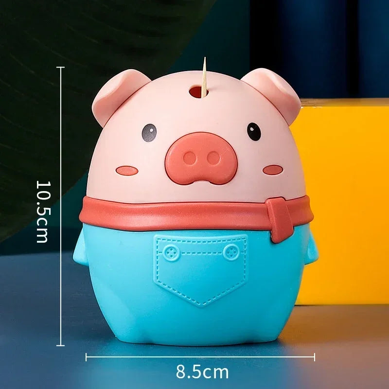 Cute Cartoon Piggy Toothpick Holder Automatic Toothpick Dispenser Holder Restaurant Table Decor Daily Use Toothpick Dispenser