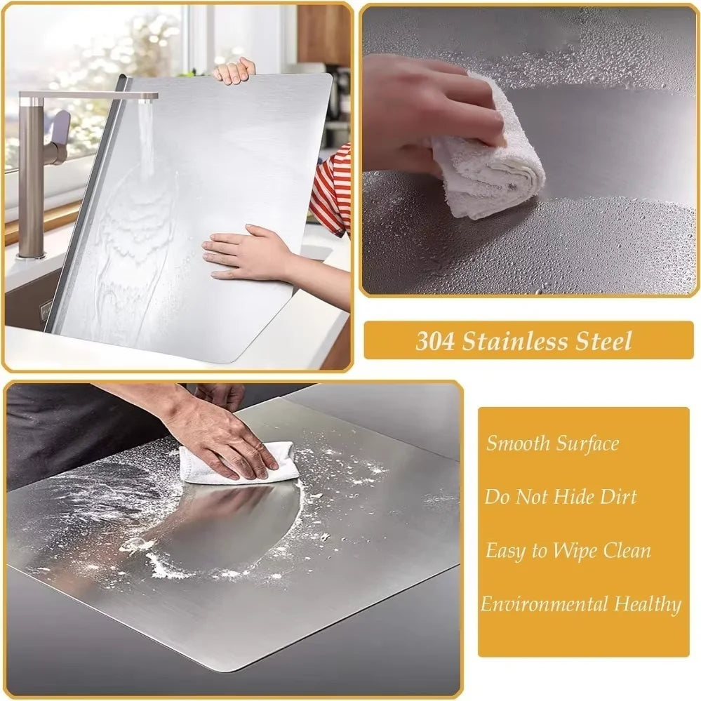 Stainless Steel Cutting Board  Food Grade 304 Extra Large Chopping Board with Non-Slip L-Shaped Edge Metal Pastry Board Dough Roller Mat   Double Sided for Meat Vegetables Dough Kneading Baking Kitchen Tool