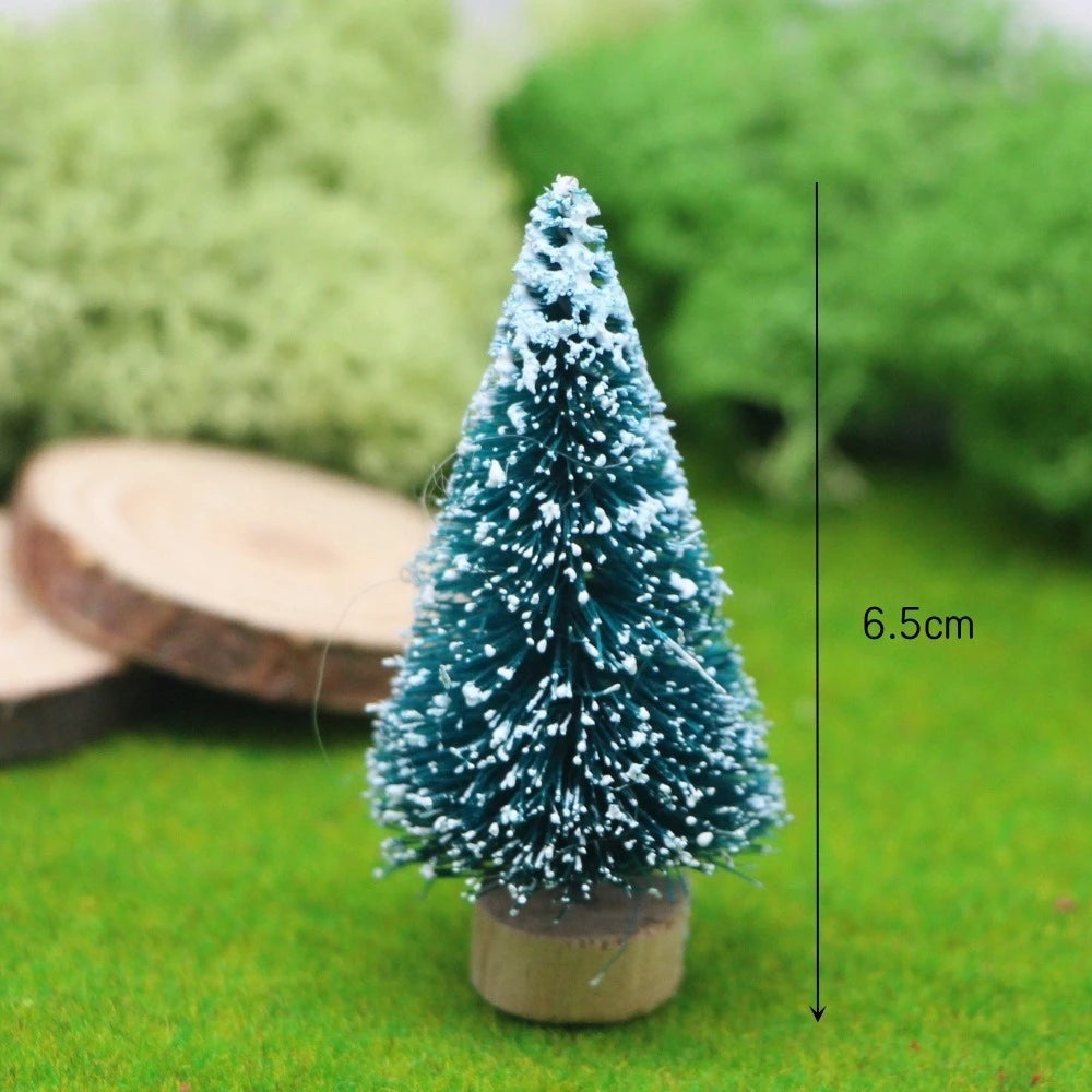 Mini Artificial Snow Christmas Tree Wooden Dollhouse Micro Landscape Model Xmas Terrarium Ornament Home Desktop Holiday Decor