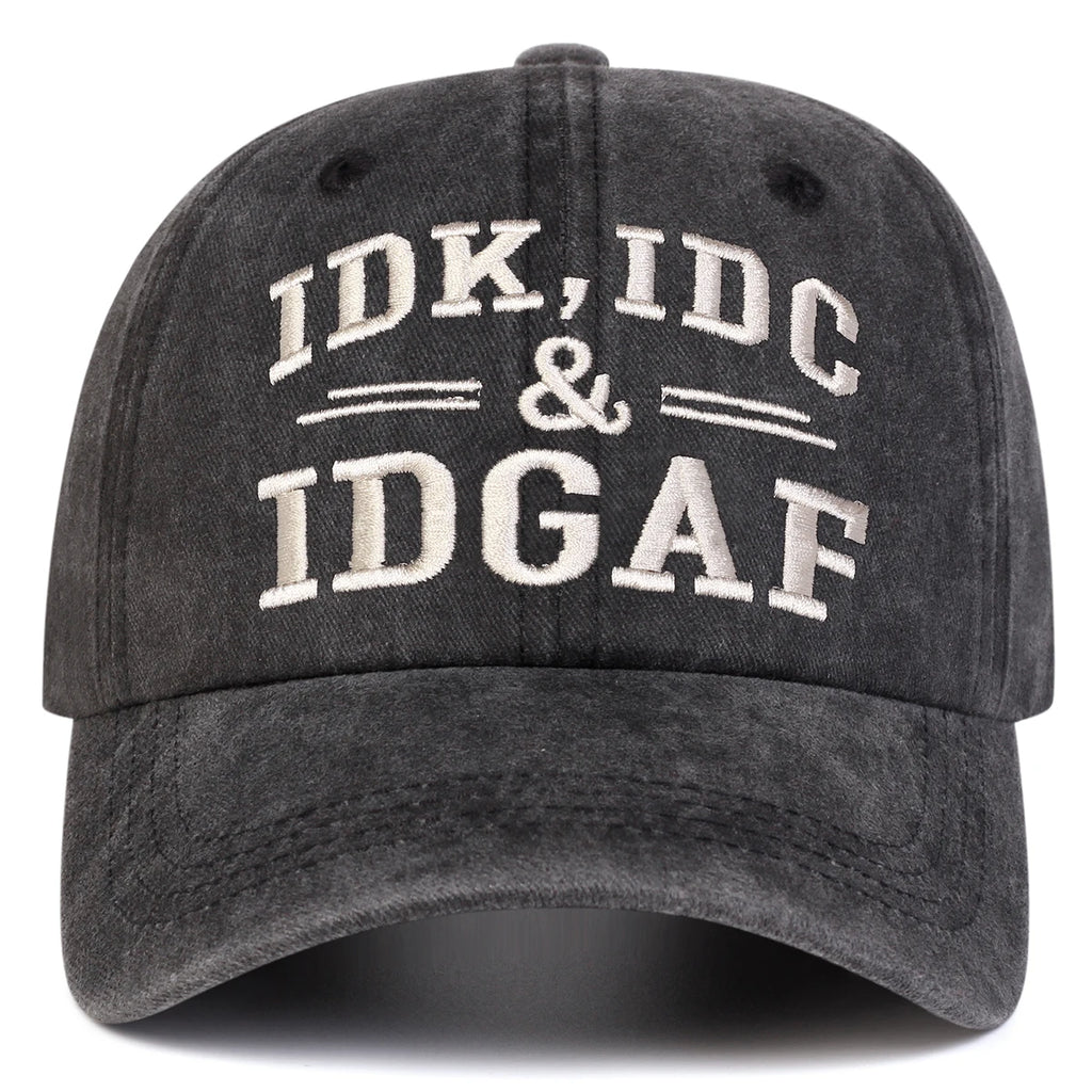 Unisex IDK IDC&IDGAF Letter Embroidery Washed Baseball Cap Spring Autumn Outdoor Adjustable Casual Hat Sunscreen Hat Sports Cap