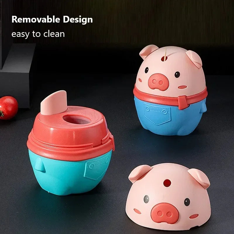 Cute Cartoon Piggy Toothpick Holder Automatic Toothpick Dispenser Holder Restaurant Table Decor Daily Use Toothpick Dispenser