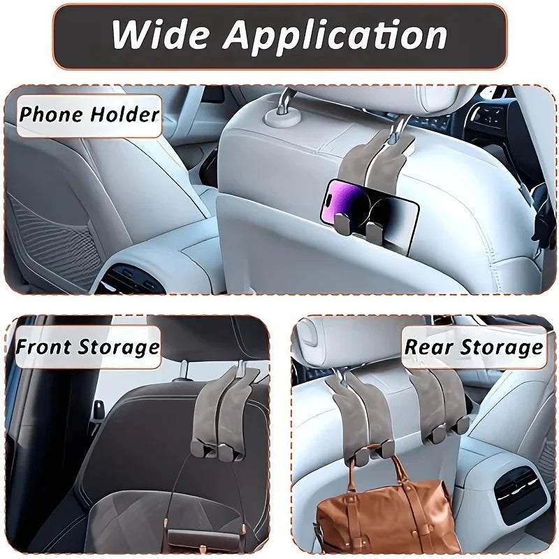 Car Seat Headrest Hooks 2 in 1 Leather Car Seat Back Hook Purse and Bag Backpack Double Hook Cars Seat Hanger Car Headrest Hooks