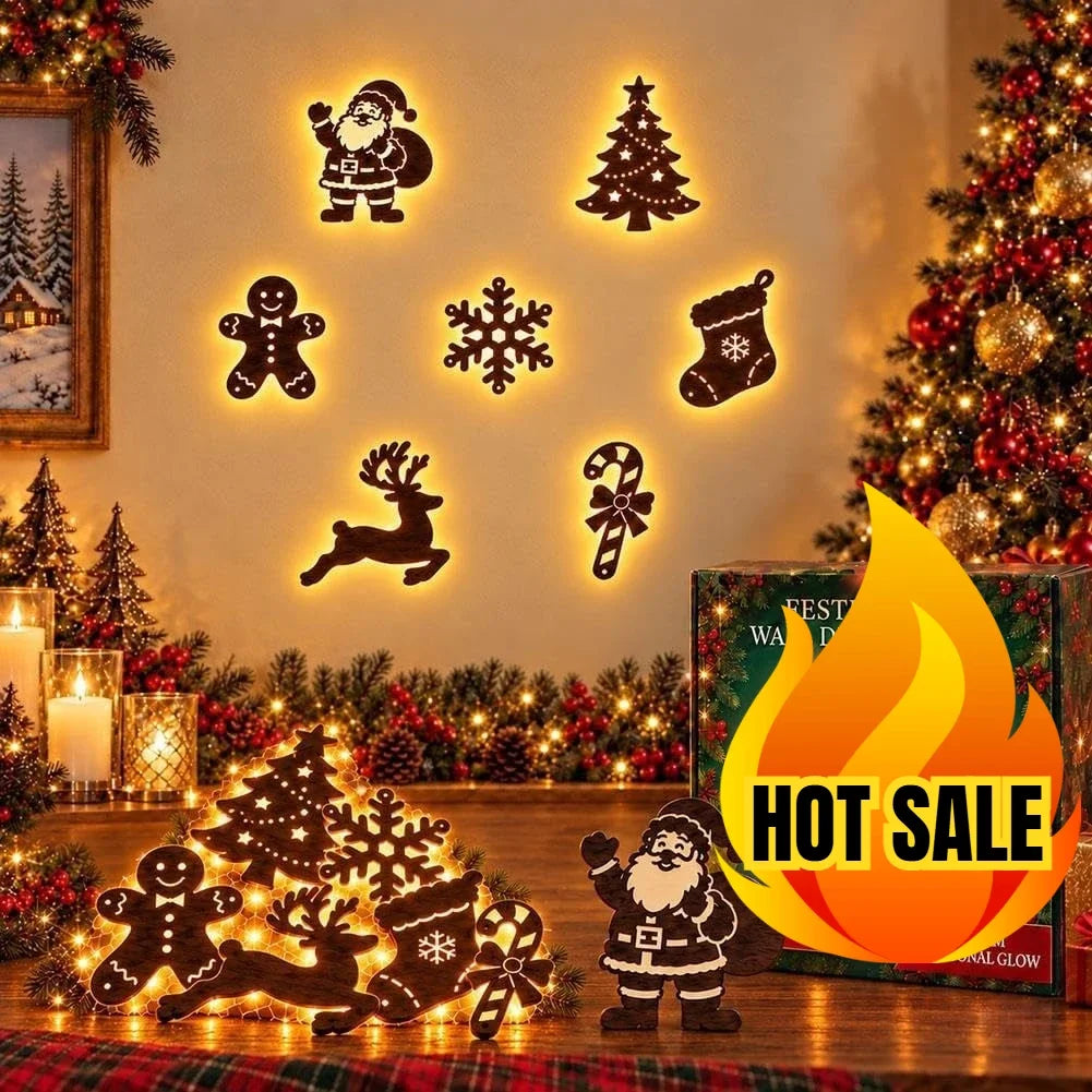 3D Reindeer Glow Santa Sleigh Christmas Wall Decoration Indoor Lighted,LED Light up Glowing Reindeer 3D Wooden Wall Art Stickers