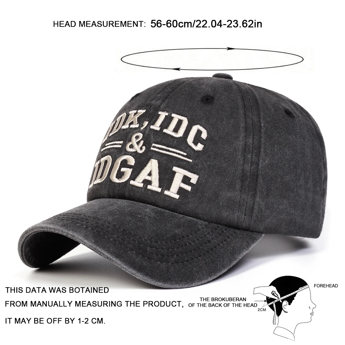 Unisex IDK IDC&IDGAF Letter Embroidery Washed Baseball Cap Spring Autumn Outdoor Adjustable Casual Hat Sunscreen Hat Sports Cap