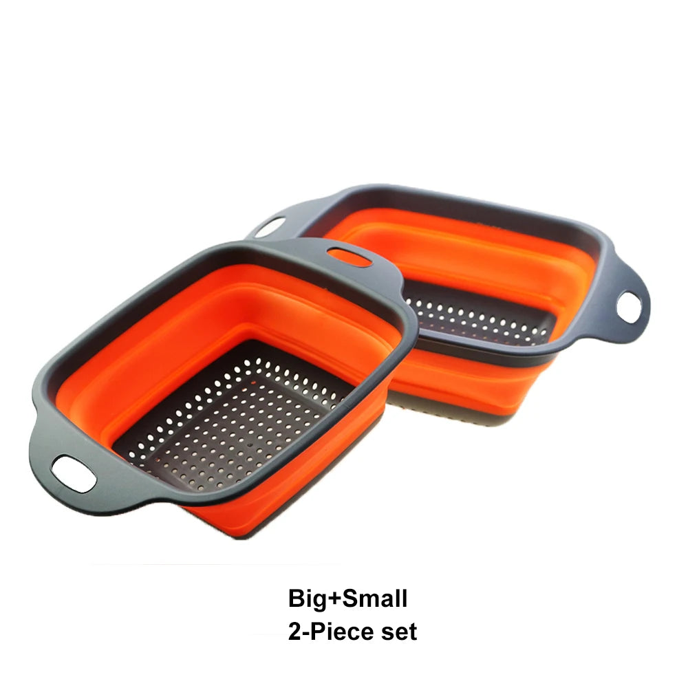 1Pc 2in1 Silicone Folding Drain Fruit Vegetable Washing Basket Foldable Strainer Collapsible Drainer Kitchen Storage Tool Dish