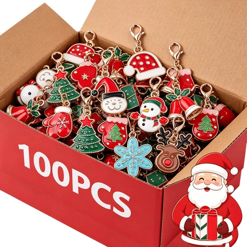 Wholesale Christmas Keychains Pendants Santa Alloy Ornament DIY Necklaces Earrings Bracelets Holiday Party Decoration Supplies