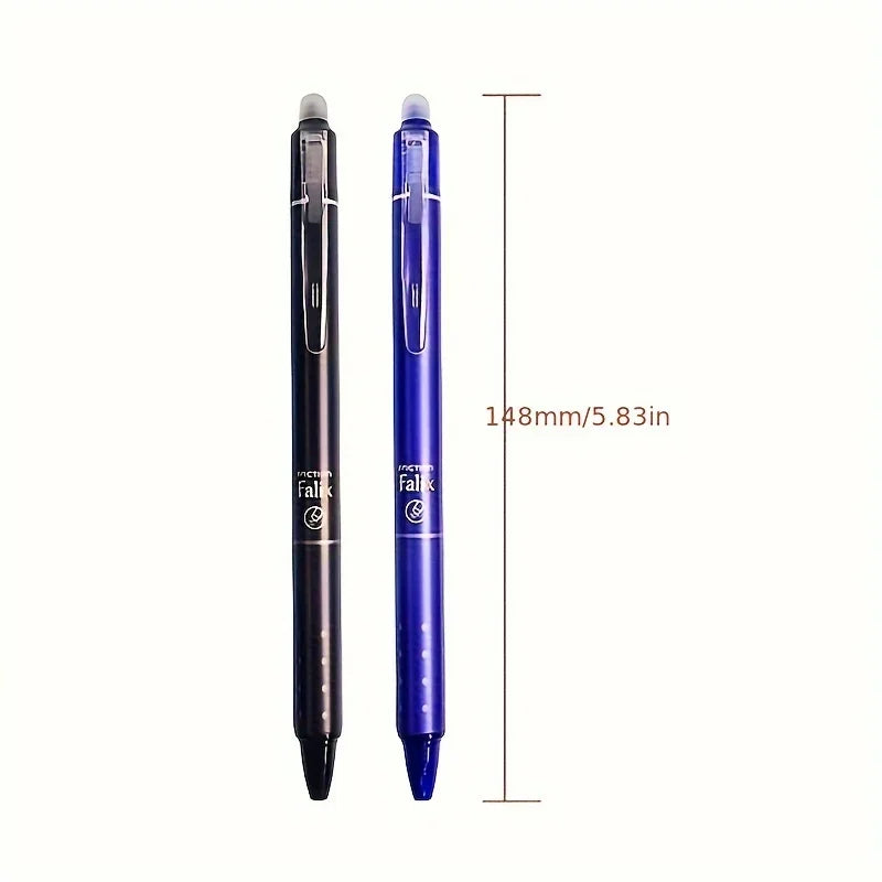 Push-Button Erasable Gel Pens Set 0.5mm Black/Blue Pen Refill Replaceable Rods Washable Handle School Office Supplies Stationery
