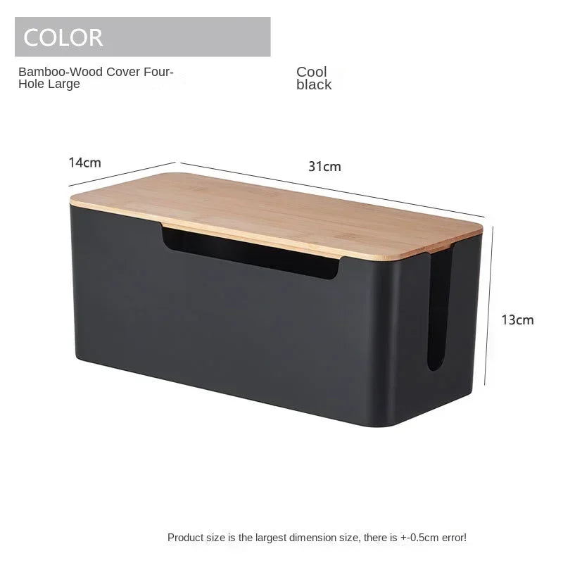 Wooden Office Cable Storage Box Power Line Wire Management Organizer Charger Socket Network Line Storage Bin Desk Storages