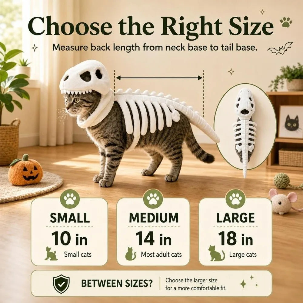 Dinosaur Skeleton Pet Costume Dark Washable Cat Halloween Cosplay Clothes Soft Halloween Pet Hood Outfit Halloween Decoration