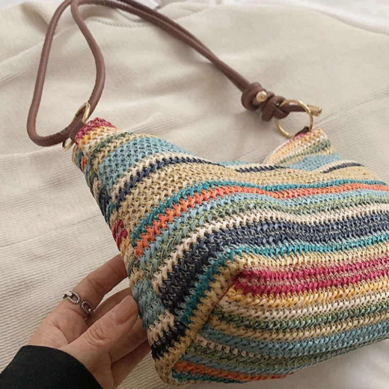Striped Straw Tote Bag