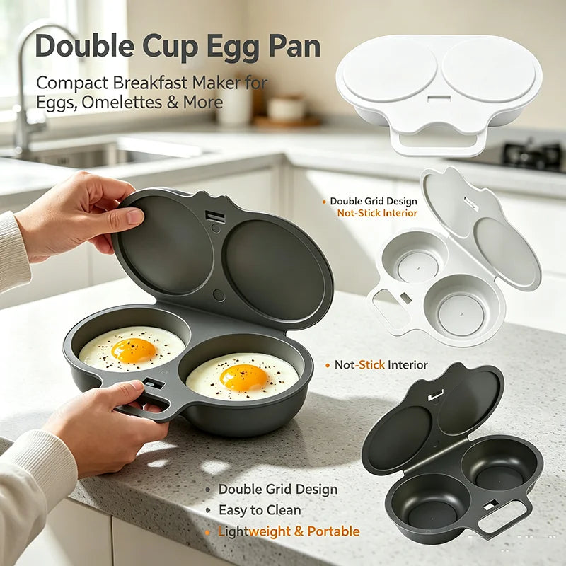 2 Cavity Microwave Egg Poacher Kitchen Round Steamed Egg Cooking Mould With Cover Reusable Non-stick Omelet Poached Egg Tool
