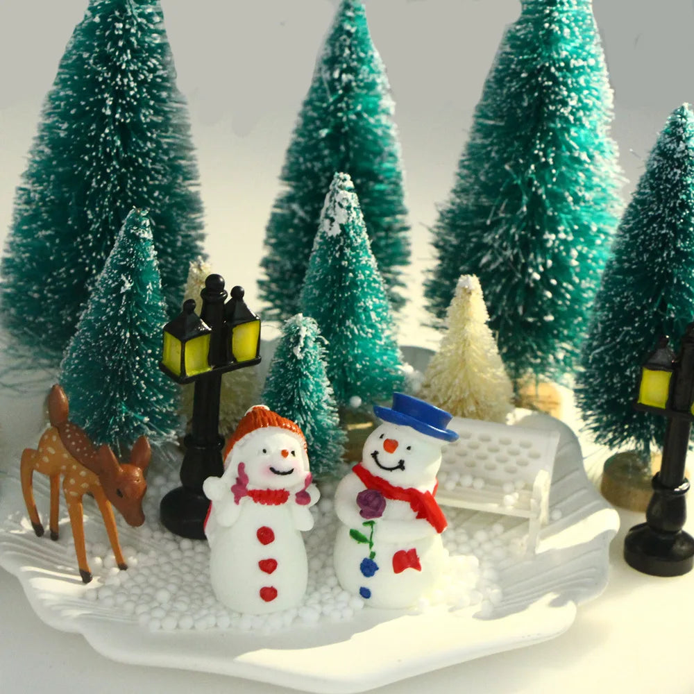 Mini Artificial Snow Christmas Tree Wooden Dollhouse Micro Landscape Model Xmas Terrarium Ornament Home Desktop Holiday Decor