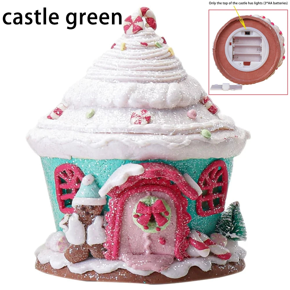 Christmas Luminous Castle Christmas Tree Decoration Ornaments Soft Clay Cute Macaron Accessories Xmas Holiday Supplies
