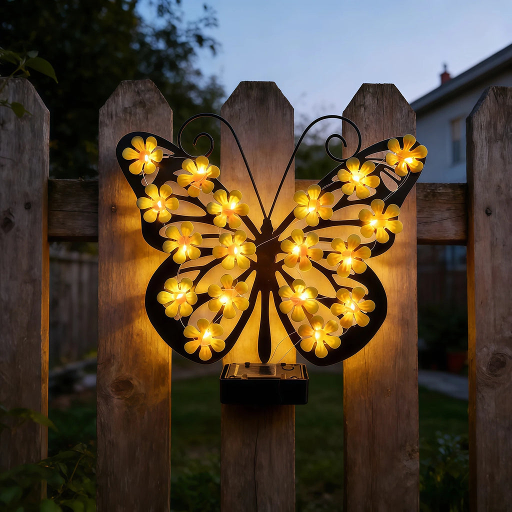 Solar Metal Butterfly Wall Decor IP65 Waterproof Hanging Light Decoration for Garden Patio Porch Yard Women Birthday Gifts
