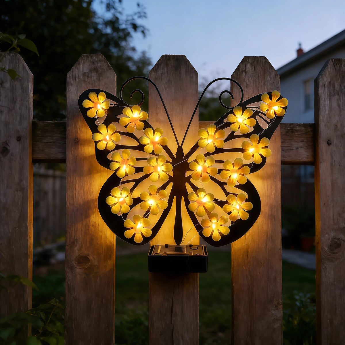 Solar Metal Butterfly Wall Decor IP65 Waterproof Hanging Light Decoration for Garden Patio Porch Yard Women Birthday Gifts