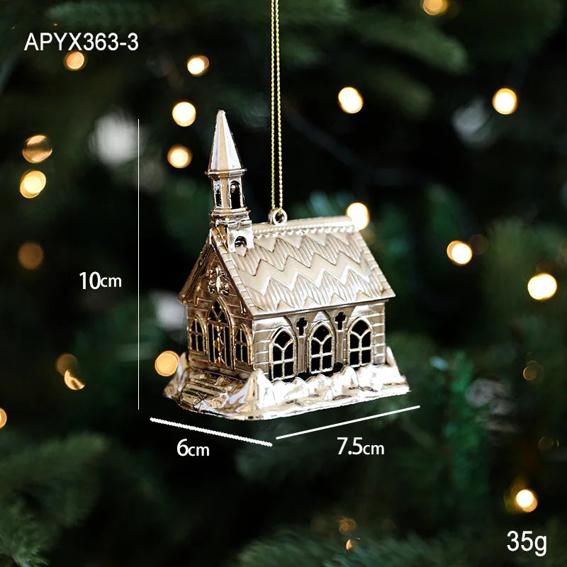 2025 Christmas Tree Ornaments Gold Plastic Elk Unicorn Angel Snowflake Hanging Pendants 2026 New Year Home Decoration Kids Gift