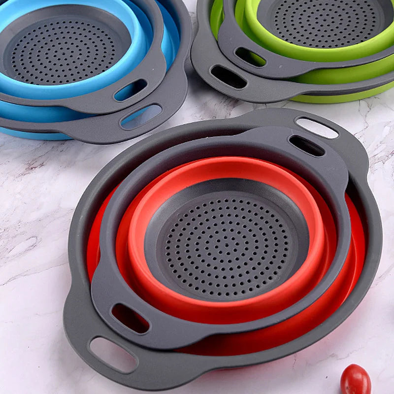 1pcs Round Square Foldable Silicone Colander Fruit Vegetable Washing  Strainer Colander Collapsible Drainer Kitchen Storage Tool