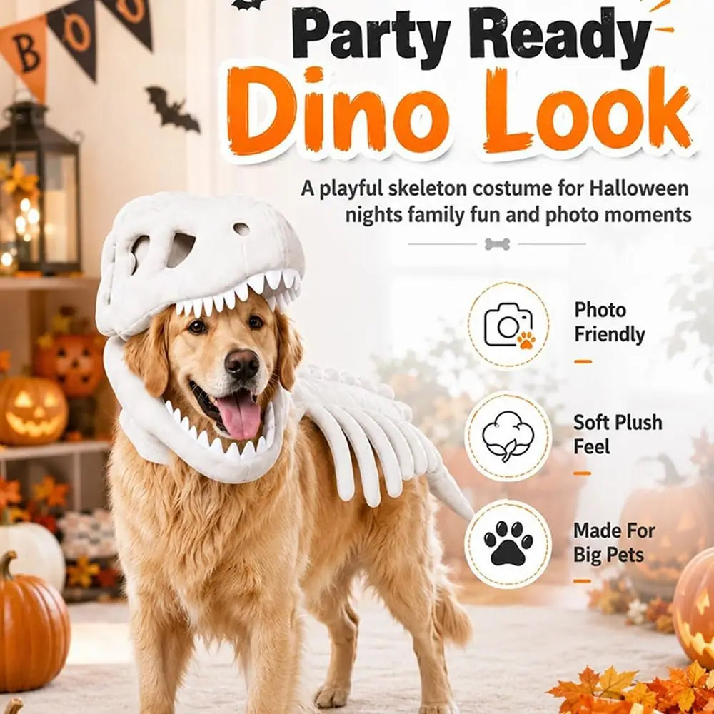 Dinosaur Skeleton Pet Costume Dark Washable Cat Halloween Cosplay Clothes Soft Halloween Pet Hood Outfit Halloween Decoration