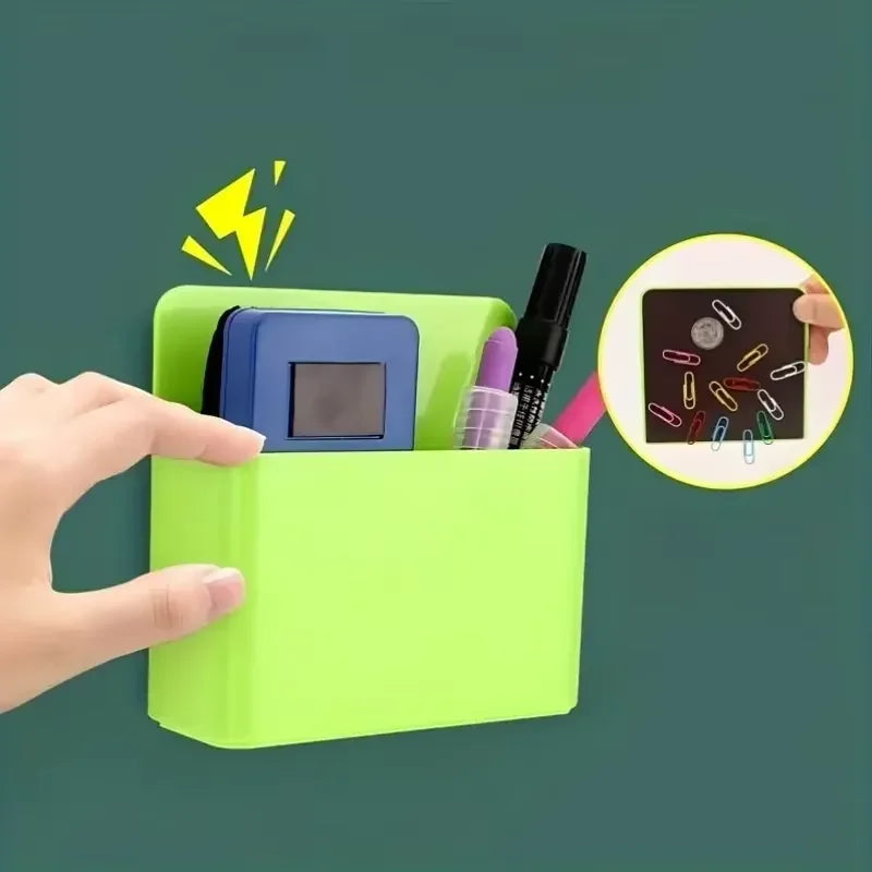 Magnetic Refrigerator Storage Box, Plastic Organizer Box, With Marker Pen Holder, Refrigerator Office Supplies