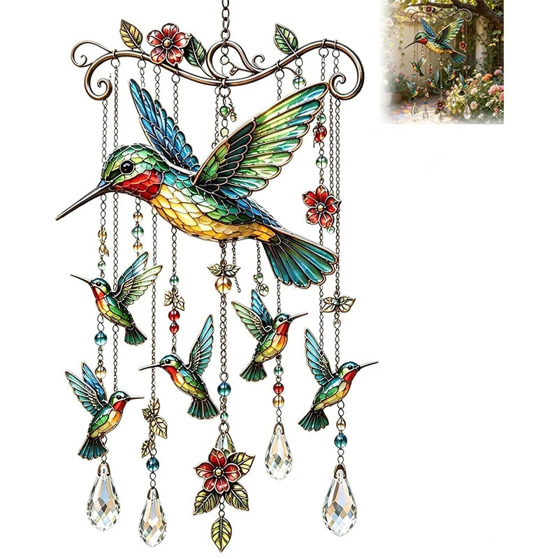 Beautiful Hummingbird Wind Chime Metal Garden Pendant Hanging Bird Sculpture Home Decor Outdoor Courtyard Ornaments Unique Gift