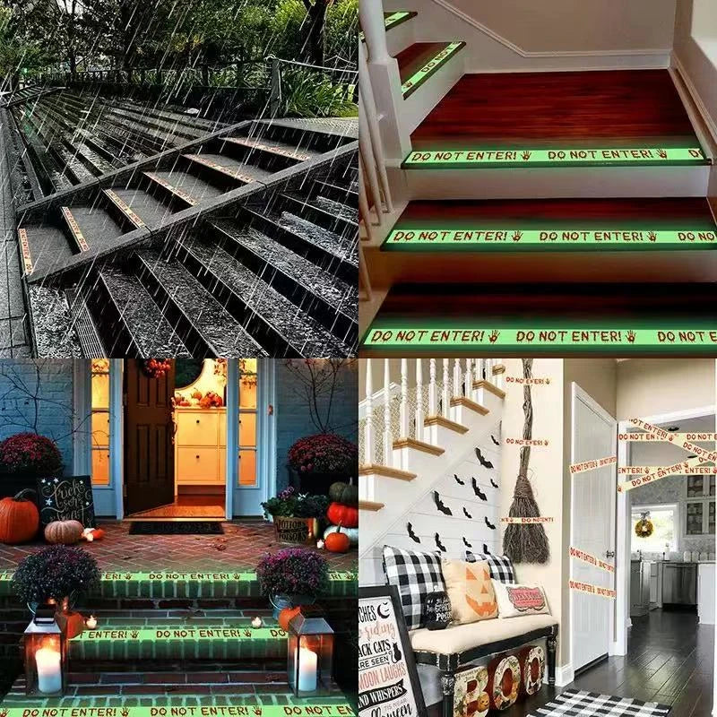 Halloween Warning Glow/Yellow Color In The Dark Tape 3m Non-Adhesive Indoor Outdoor Gatherings Garden Halloween Decoration