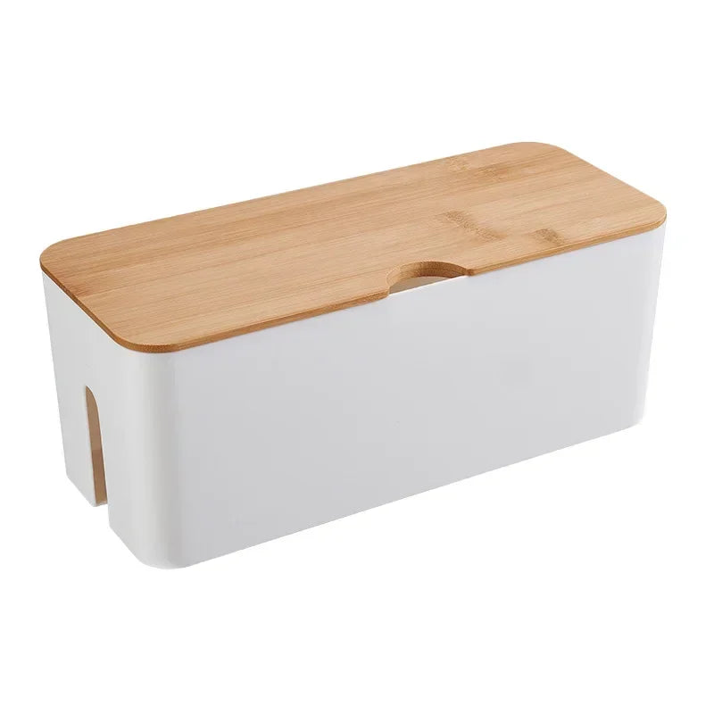 Wooden Office Cable Storage Box Power Line Wire Management Organizer Charger Socket Network Line Storage Bin Desk Storages