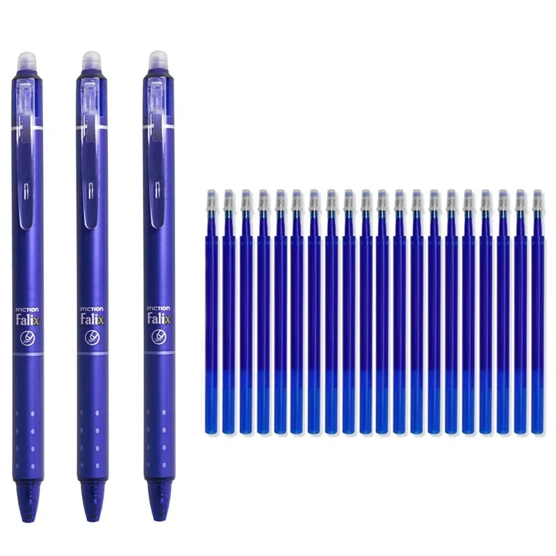 Push-Button Erasable Gel Pens Set 0.5mm Black/Blue Pen Refill Replaceable Rods Washable Handle School Office Supplies Stationery