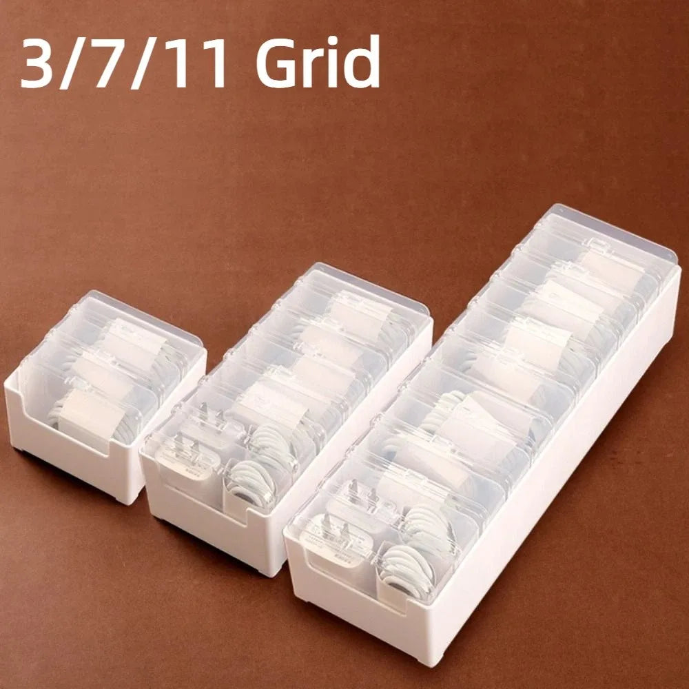 Clear Data Cable Storage Box Durable Messy-Free Cable Organizer Box Plastic Reusable Desktop Cable Organizer Office Supplies