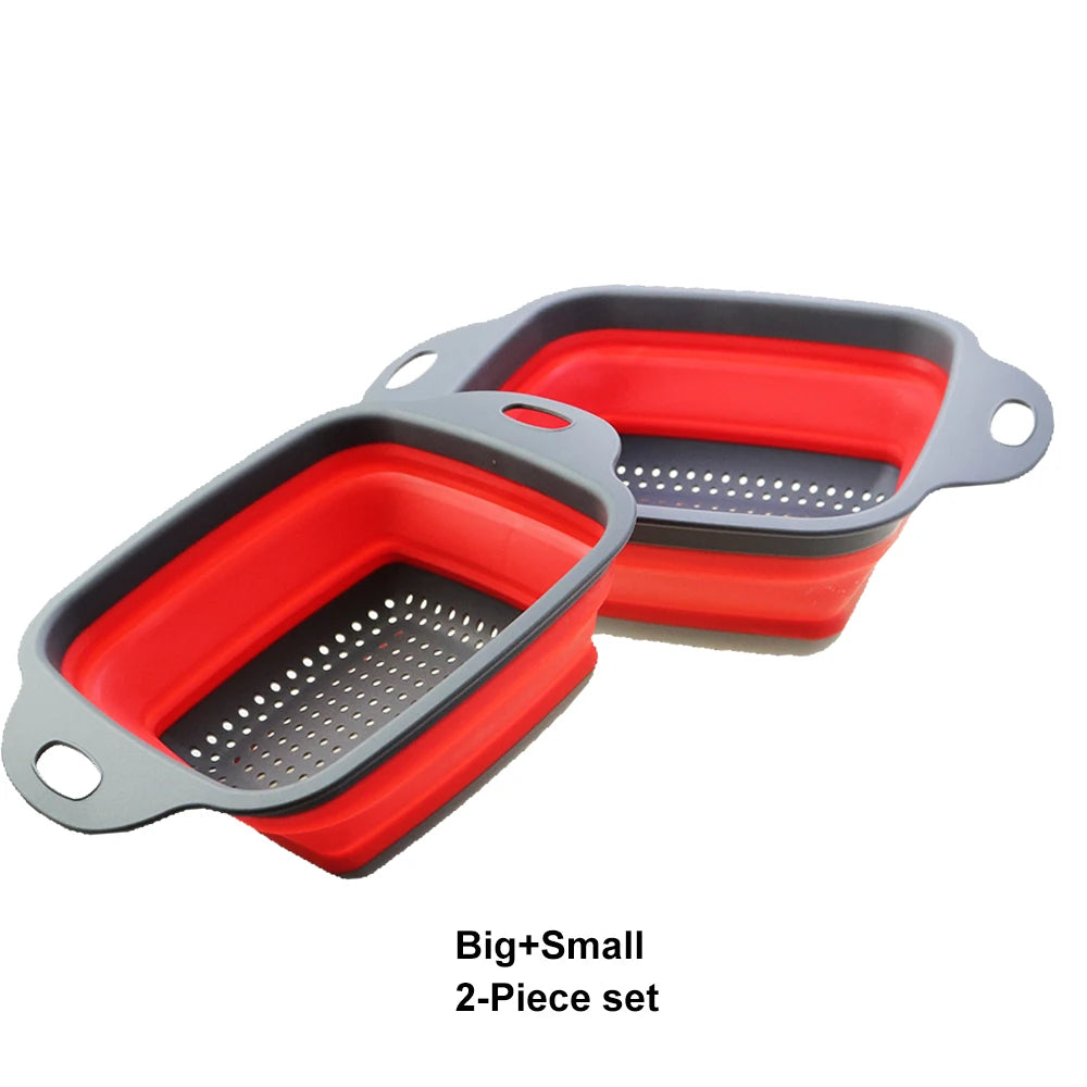 1Pc 2in1 Silicone Folding Drain Fruit Vegetable Washing Basket Foldable Strainer Collapsible Drainer Kitchen Storage Tool Dish