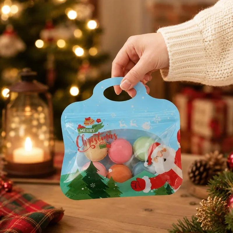2/20PCS Christmas Self-Sealing Bags Santa Claus Snowman Pattern Standable Handbags  Candy Cookie Packaging Pouch Party Supplies