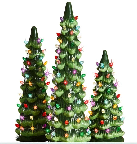 Retro Hand-Painted Tabletop Christmas Trees with LED Lights Resin Colorful LED Mini Christmas Tree for Home Christmas Decoration