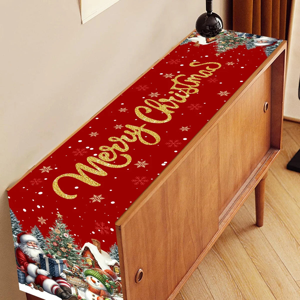 Red Christmas Santa Snowman Table Runner Christmas Decorations for Home 2025 Xmas Table Decor Navidad Noel New Year 2026 Gifts