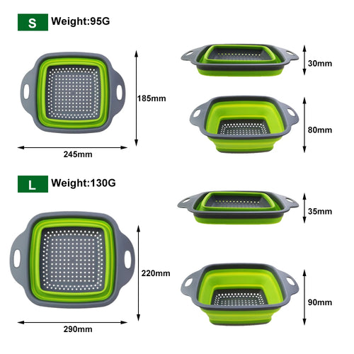1Pc 2in1 Silicone Folding Drain Fruit Vegetable Washing Basket Foldable Strainer Collapsible Drainer Kitchen Storage Tool Dish