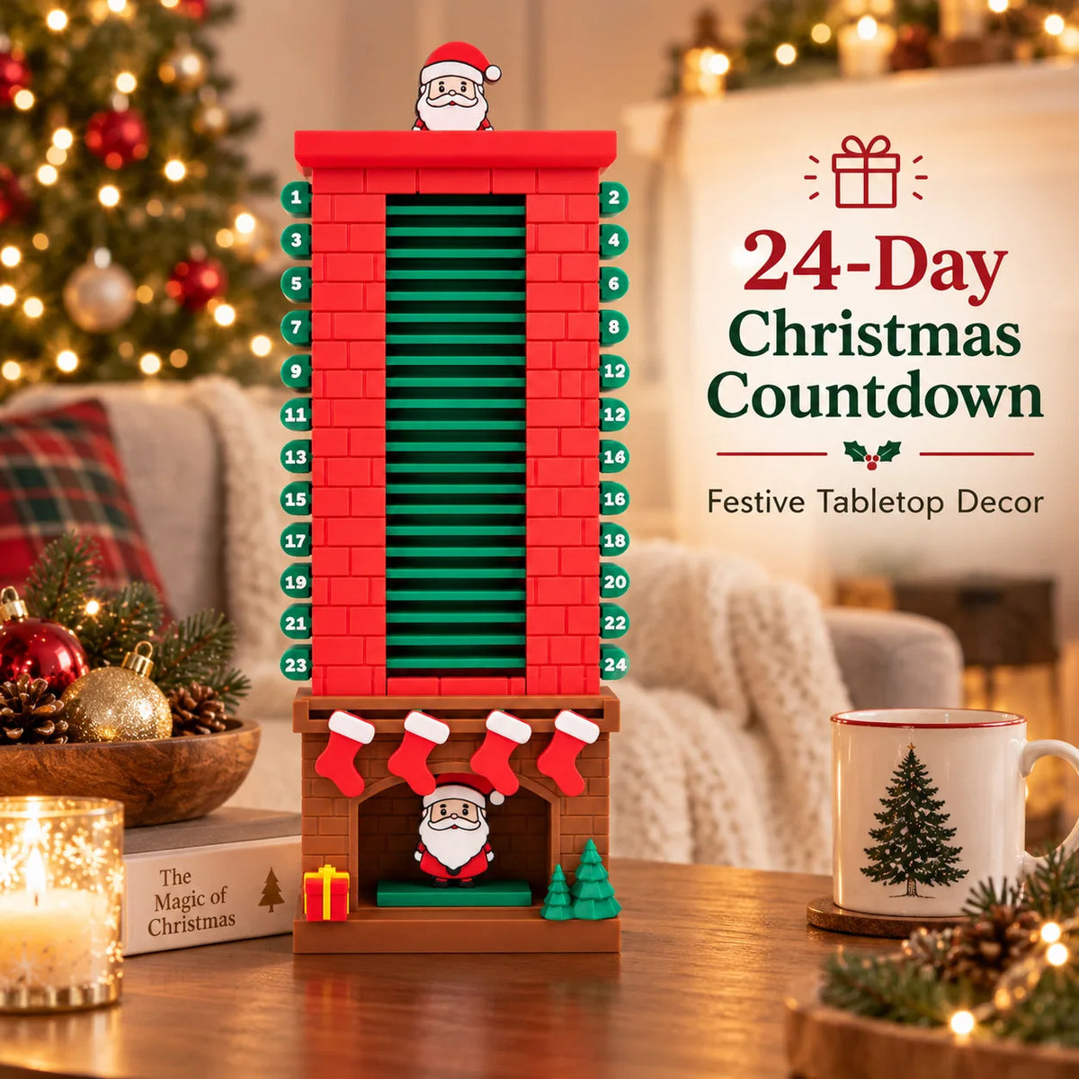 24-Day Christmas Advent Calendar Wooden Santa Claus Chimney Countdown Decor DIY Desktop Ornament Xmas Party Supplies navidad