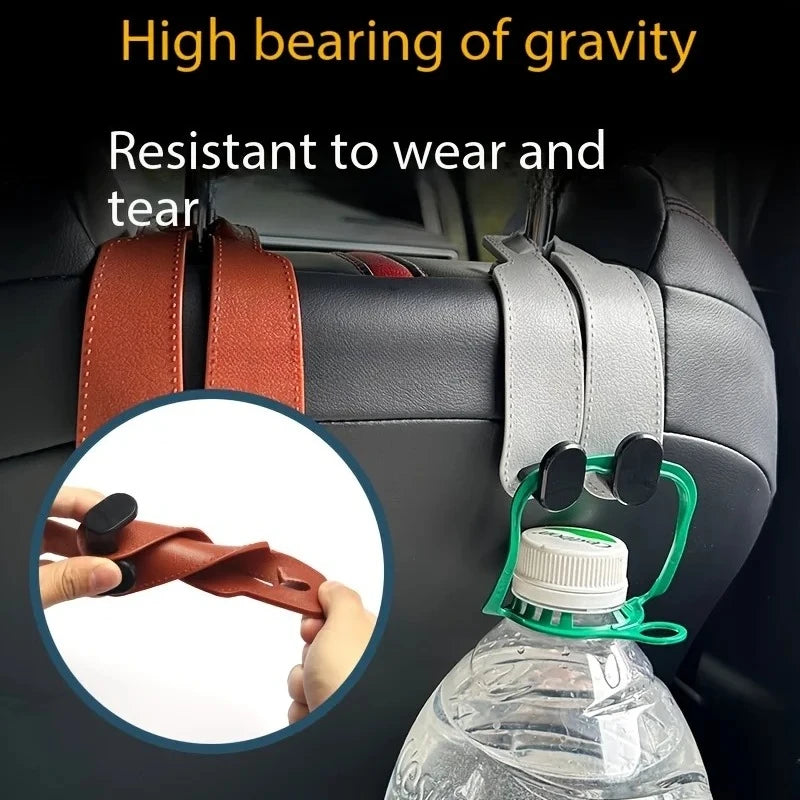 Car Seat Headrest Hooks 2 in 1 Leather Car Seat Back Hook Purse and Bag Backpack Double Hook Cars Seat Hanger Car Headrest Hooks