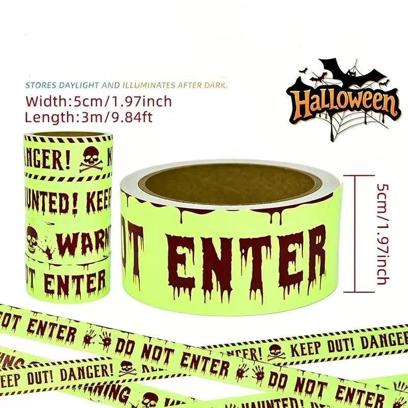 Halloween Warning Glow/Yellow Color In The Dark Tape 3m Non-Adhesive Indoor Outdoor Gatherings Garden Halloween Decoration
