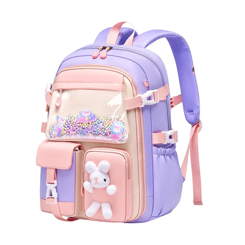 Primary School Backpack 1-5 Grade Cute Colorful School Bag For Girls Waterproof Large Capacity Cartoon rabbit Mochila Escolar