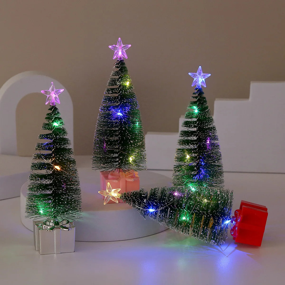 1/4pcs Luminous Mini Christmas Trees Beautiful Small Artificial Xmas Trees Desk Decorations Christmas Home Decorations