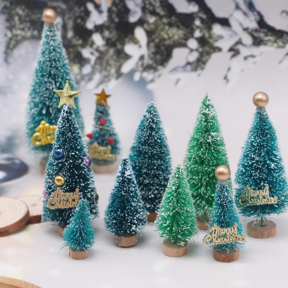 Mini Artificial Snow Christmas Tree Wooden Dollhouse Micro Landscape Model Xmas Terrarium Ornament Home Desktop Holiday Decor