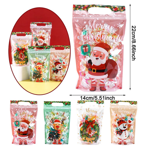 10/20pcs Merry Christmas Gift Bags Santa Elk Resealable Candy Bags with Zippers New Year Party Favor Bags Christmas Decoration