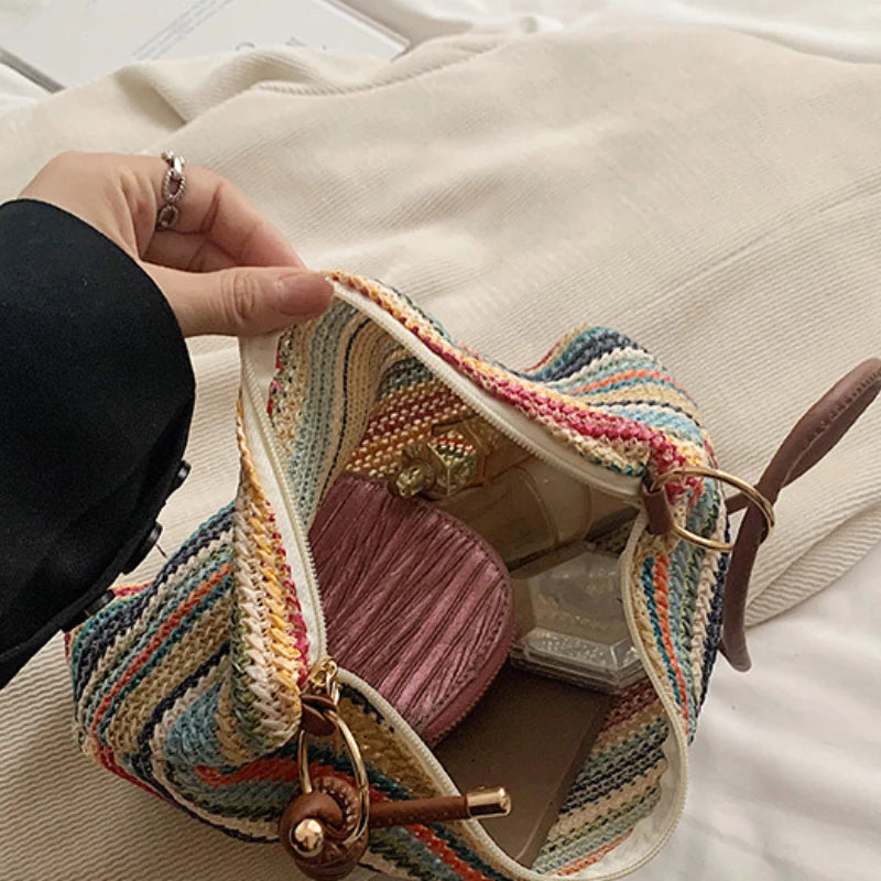 Striped Straw Tote Bag