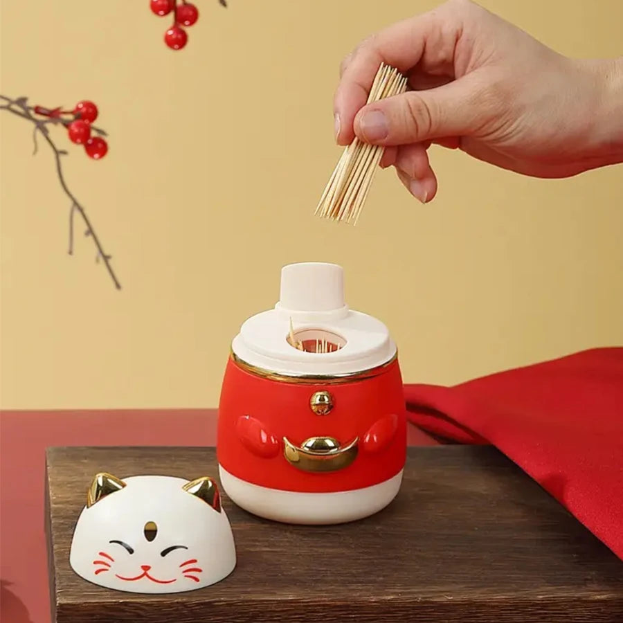 1PC Automatic Pop-Up Toothpick Holder with Cute Cat Decoration Novelty Kitchen Home Storage Box
