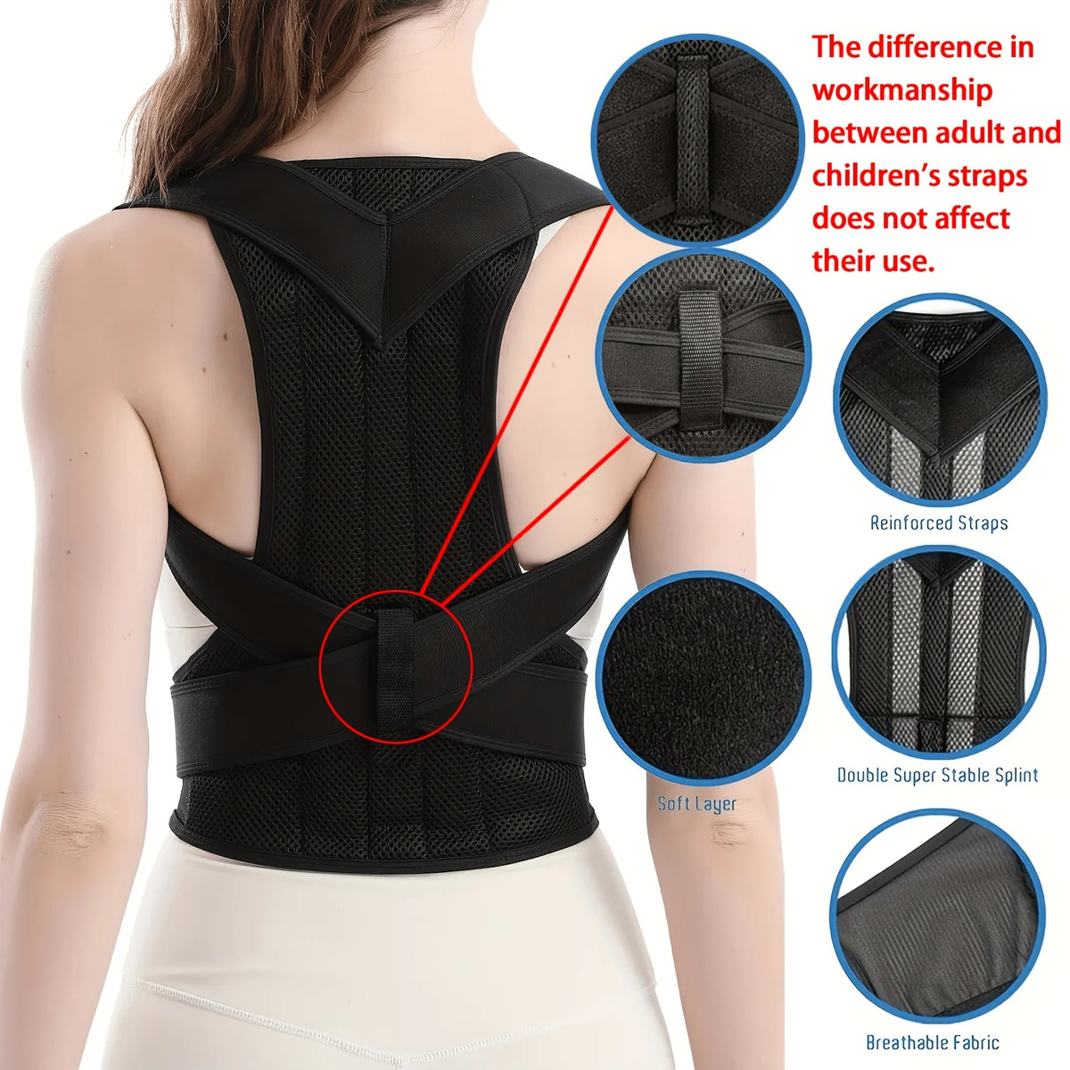 Reinforced Belt Lumbar Column Posture Corrector Vest Adjustable Back Support Strap Shoulder Spine Brace Neck Stretcher Trainer