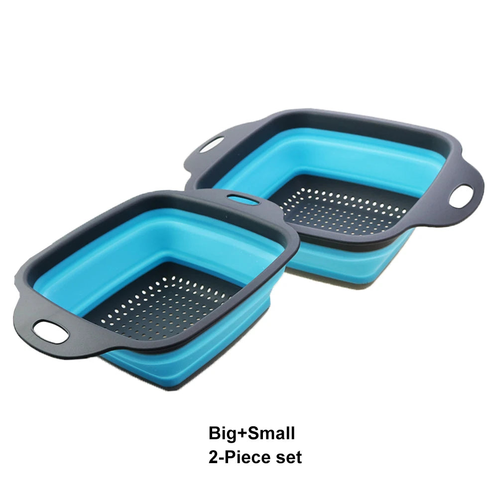 1Pc 2in1 Silicone Folding Drain Fruit Vegetable Washing Basket Foldable Strainer Collapsible Drainer Kitchen Storage Tool Dish
