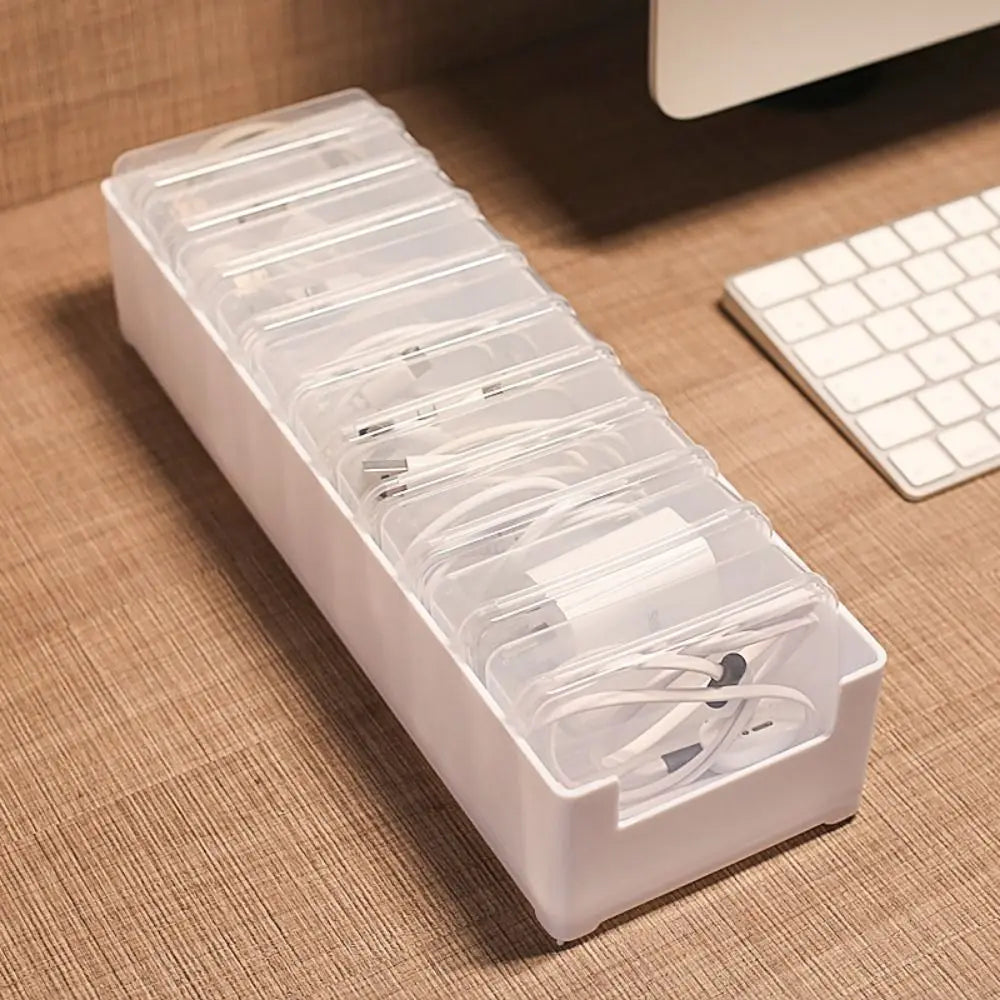 Clear Data Cable Storage Box Durable Messy-Free Cable Organizer Box Plastic Reusable Desktop Cable Organizer Office Supplies